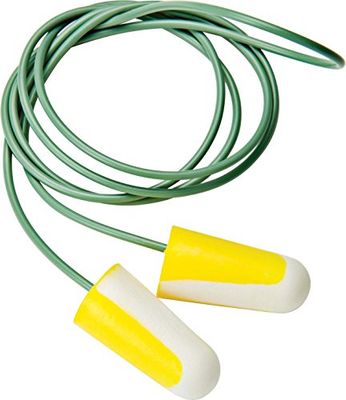Honeywell 1000107 Howard Leight Bilsom 304 Tapones para los oídos con cable, desechables, tamaño pequeño, color amarillo y blanco, forma de bala, SNR 33 Db (Caja de 100 pares)