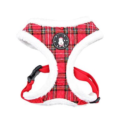 Puppia Harnais de Noël Harnais Souple pour Chiens de Noël - Harnais pour Petits et Moyens Chiens - Rouge à Carreaux