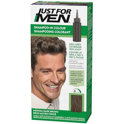 Just For Men Färgningsgel, mörkbrun hårfärgning, hårfärg för män, täcker vitt hår och återställer originalfärgen för ett naturligt, snabbt och enkelt resultat, H40