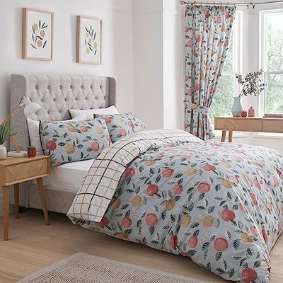Dreams & Drapes Design - Botanisch fruit - Gemakkelijk te onderhouden dekbedovertrekset - Eenpersoonsbedmaat in groen