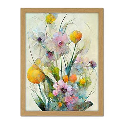 Doppelganger33 LTD Elegant Watercolour Pink And Yellow Spring Flower Bouquet Illustration Artwork Framed Wall Art Print 18X24 Inch