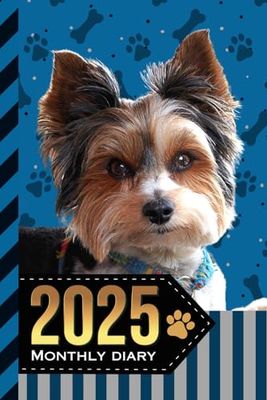 2025 Monthly Diary: With Notebook / 6x9 Dated Personal Organizer And 100 Blank Lined Journal Pages Combo / Organizing Gift / Biewer Yorkshire Terrier Dog Art on Paw Print Pattern Cover