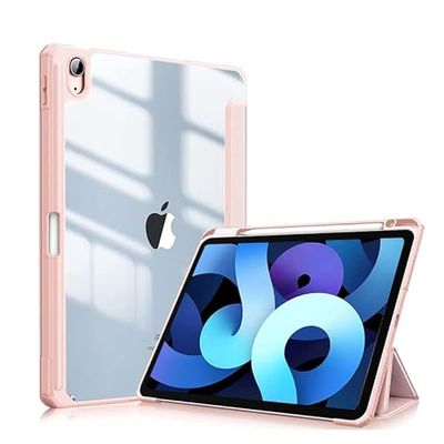 Beschermhoes compatibel met iPad 10.2 (2019/2020/2021), Smart Case Stand Acryl geharde achterwand met penhouder, lichte stand case auto slaap and wake (roze)