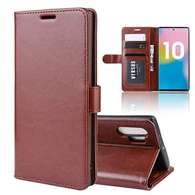 Carcasa de telefono Funda de Cuero con Solapa Horizontal R64 Texture Single Fold for Galaxy Note 10+, con Soporte y Ranuras for Tarjetas y Billetera (Negro) (Color : Marrón)
