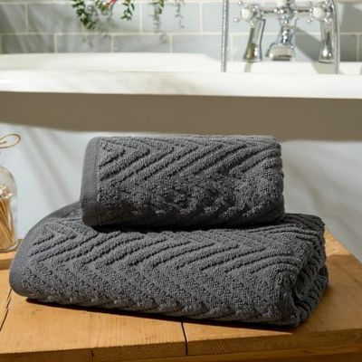 Brentfords Grande Serviette de Bain Grise gaufrée à Motif géométrique, 100% Coton, Super Douces, pour Salle de Bain, douches, très absorbantes, de qualité Luxueuse, 1 pièce