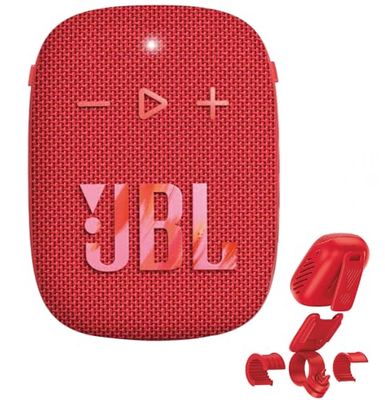 JBL Box Wind 3S - Mini Cassa Bluetooth Bass Boost di Harman Kardon - Casse Bluetooth Portatile con Clip per Sport, Outdoor, Bicicletta, Scooter e Moto, Impermeabile dopo IP67 - Rosso