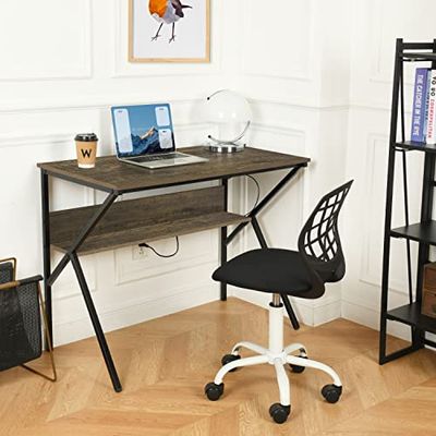 FurnitureR Dubbellaags bureau met metalen frame paneel mode en moderne stijl L 100 vintage bruin, 100 x 50 x 75 cm