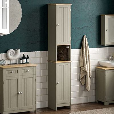 Bath Vida Priano-Armario de baño de Madera para Almacenamiento, Color Gris, ingeniería, Gray, Grey Bathroom Cabinet with Shelves