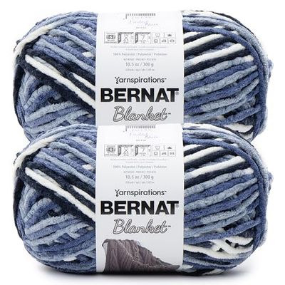 Bernat Blanket BB Faded Blues Yarn - 2 Pack of 300g/10.5 oz - 100% Polyester - 6 Super Bulky - 220 Yards - Knitting/Crochet