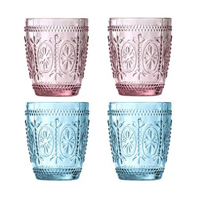 Premier Housewares Copos de vidro Fleur, rosa/azul, 8 x 8 x 10 cm