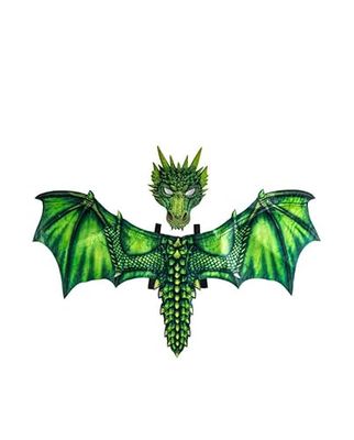 Carnival Toys SET DRAGO VERDE BIMBO IN TESSUTO (ALI H.cm.60X96 CA E MASCHERA) IN BUSTA CON CAVALLOTTO
