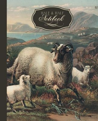 Half & Half Notebook: Half Blank and Half College Ruled Pages with a Vintage Sheep Illustration Cover