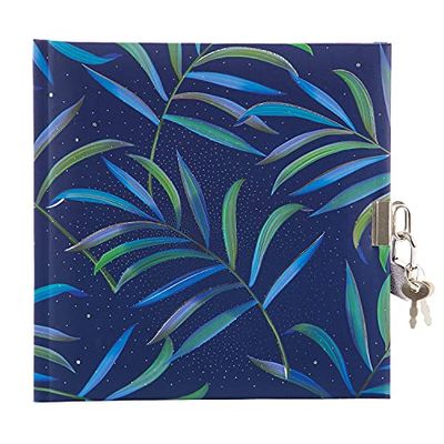 goldbuch 44 365 - Diario Tropical Blue en diseño Turnowsky, 96 páginas blancas, cuaderno con cerradura, cubierta con papel de impresión artística, relieve plateado y relieve, aprox. 16,5 x 16,5 cm