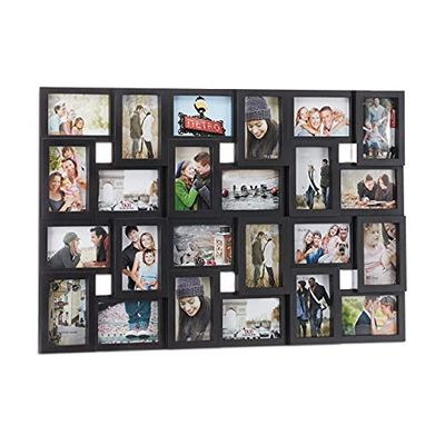 Relaxdays XXL bildram collage för 24 bilder i 10 x 15, stående eller liggande format, plast, H x B 53 x 85 cm, svart