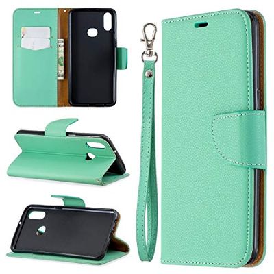 Carcasa de telefono Galaxy A10 for Litchi Textura tirón Color Horizontal Caja de la PU Cuero Puro con el sostenedor y Ranuras for Tarjetas y Monedero y la Cuerda de Seguridad (Azul Oscuro)