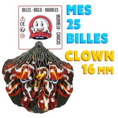 MaRécréation - 25 Billes Clown - Billes en Verre de 16 mm
