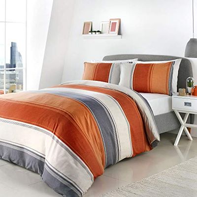 Fusion - Betley - Classic Wide Stripe Duvet Cover Set - Super-King Bed Size in Spice