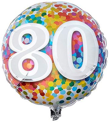 Folat 49559Q - Coriandoli per 80° compleanno, motivo: palloncino arcobaleno, 45 cm, multicolore