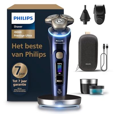 Philips Shaver i9000 Prestige Ultra, Afeitadora eléctrica en seco y húmedo, Tecnología Skin IQ Pro, Triple sistema de elevación y corte, cuchillas NanoTech 360º, 5 modos de afeitado, modelo XP9401/38