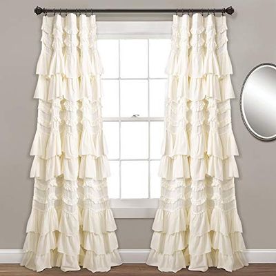 Lush Decor Kemmy Rideau | Panneau de fenêtre texturé à Volants de Style Shabby Chic pour Salon, Salle à Manger, Chambre à Coucher (Simple), 213,4 x 132,1 cm, Blush