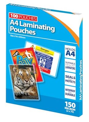 A4 Laminating Pouches, 150 Micron, 216 x 303 mm, Pack of 100