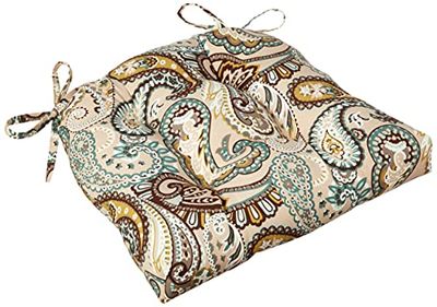 Pillow Perfect Paisley - Cuscino per sedia da interno/esterno con lacci, trapuntato, resistente alle intemperie e allo sbiadimento, 43,2 x 44,5 cm, colore: blu/marrone Tamara Quarzo, 2 pezzi