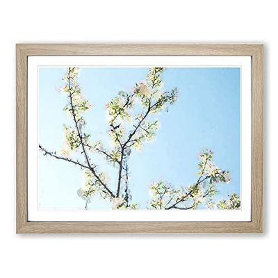A White Cherry Blossom Tree In Abstract Modern Art Framed Wall Art Print, Ready to Hang Picture for Living Room Bedroom Home Office Décor, Oak A3 (46 x 34 cm)