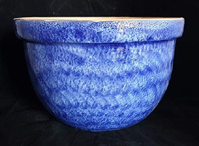 VASO CACHEPOT BLU IN CERAMICA DI VIETRI DIPINTO A MANO; DIAMETRO CM. 32, ALTEZZA CM. 20. FATTO A MANO. ARREDO CASA GIARDINO TERRAZZO TERRACOTTA COTTO
