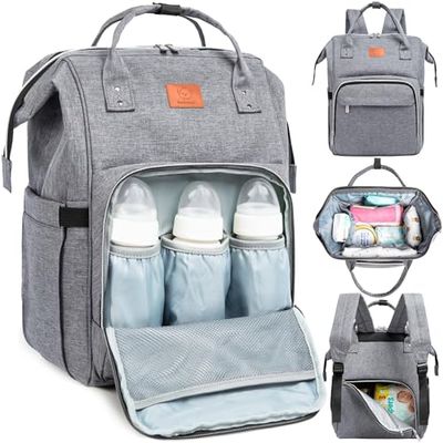 KeaBabies Diaper Bag Backpack, Waterproof Multi Function Baby Travel Bags (Classic Gray)