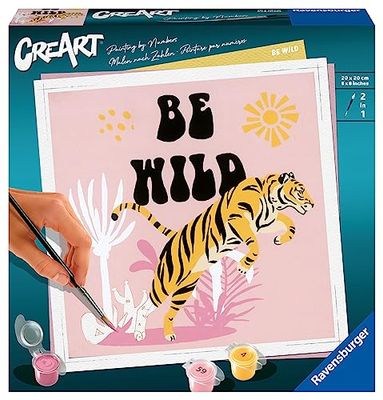 Ravensburger - Cre Be Wild: Tigre, Kit per Dipingere con i Numeri, Contiene Tavola Prestampata 20x20 cm, Pennello, Colori e Accessori, Gioco Creativo e Relax per Adulti 14+ Anni