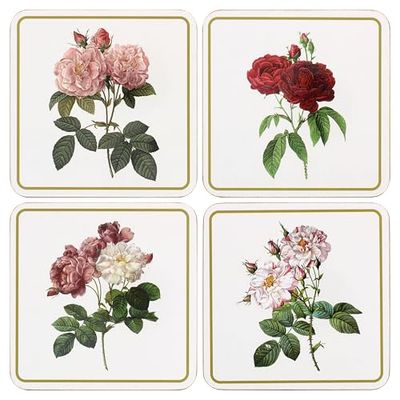 The Leonardo Collection Redoute Rose Coasters Set of 4 Pierre-Joseph Redoute For Home & Office | Stylish Coaster For Tabletops & Dining Spaces | Decorative Home Accessories for Drinks & Tables