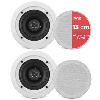 Pyle Altoparlanti Casse Audio da Incasso a Soffitto 13,3 Centimetri, Coppia 2 Vie con Woofer Midbass, Tweeter 2,54 Centimetri, 80Hz-20kHz, Speaker 150 Watt, Installazione Facile