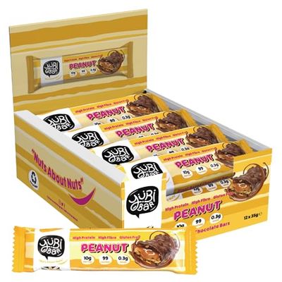 Yubi Peanut - 12 Pack - Protein Bars - 99 Calories, High Protein, High Fibre, Low Sugar, Gluten Free and Dairy Free - Healthy Snacks/Nutrition Bar - Chocolate Bars - 420g
