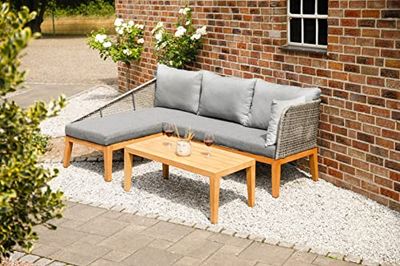 greemotion Garden Lounge Lulu, in Vimini di polietilene e Alluminio, Colore Grigio/Legno