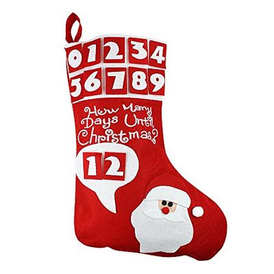 eBuyGB Christmas Countdown Stocking, Felt, Red Santa, 1
