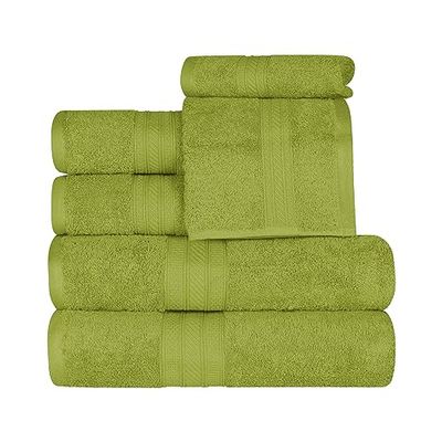 Superior Lange nietjes, 100% gekamd katoen, 700 g/m², duurzaam, pluche en absorberend, 6-delige handdoekenset, 2 gezicht/washandjes, 2 handdoeken, 2 badhanddoeken, groene essentie