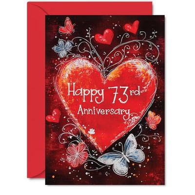 Beautiful Silver 73rd Anniversary Cards for Women Men - Love Heart - Elegant Wedding Anniversary Card for Husband Wife Boyfriend Girlfriend, A5 Gorgeous Greeting Cards Gift