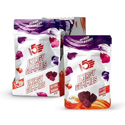 HIGH5 Energy Gummies - Quick Release Carbohydrate Supplements for Running, Cycling, Hiking - 10x26g Portable Resealable Pouches - Natural Vegan Energy Chews with Electrolytes & Vitamin B6, Mixed Berry
