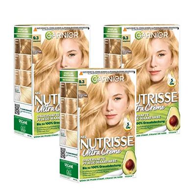 Garnier Nutrisse Cream permanent hair colour dye, amber blonde, 9.34 (with 3 nourishing oils) - pack of 3