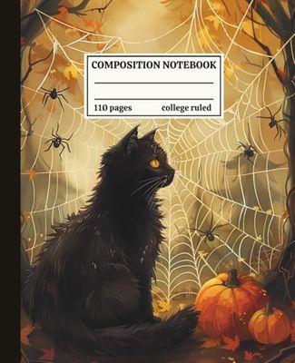 Composition Notebook College Ruled: Vintage Black Cat Illustration | Halloween Journal For Back To School, Office, Work