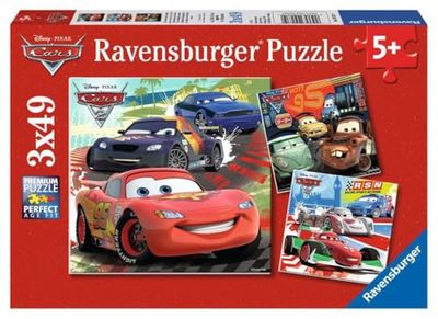Ravensburger - Puzzle: Carros 2, puzzles crianças 5 anos ou mais, quebra-cabeças, 3 quebra-cabeças de 49 peças, presentes para crianças 5 anos, 21 x 21 cm
