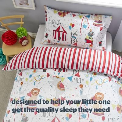 Silentnight Cirkus hälsosam tillväxt barn vändbar mjuk enkel skötsel, pojkar flicka påslakan äventyr sängkläder set med örngott – enkel (135 cm x 200 cm)