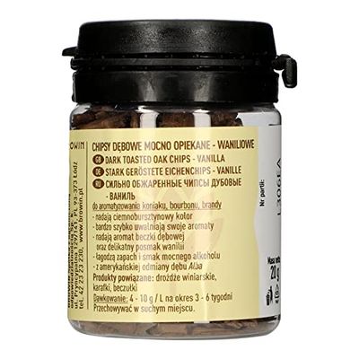 Browin 405040 eikenspaanders vanille, sterk geroosterd 20 g - vlokken, fijne eikenstokjes voor de aromatisering van alcohol