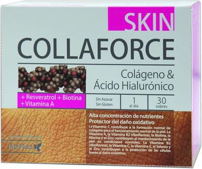 Dietmed | Collaforce Skin - 30 Sobres | Colágeno & Ácido Hialurónico |+ Resveratrol, Biotina y Vitamina A | Sabor a fresa | 1 al día
