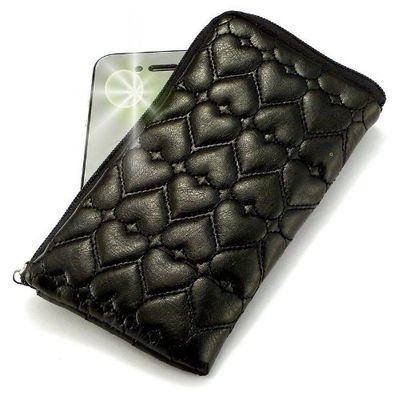 PhoneMate "Mademoiselle" etui na karty - etui z brokatem, neonowy zielony pasek na nadgarstek do LG KP105 pokrowiec/portfel, organizer na karty - czarny