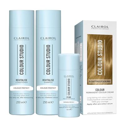Clairol Colour Studio Permanent Colour Cream Hair Dye Long-lasting Rich Tones 100% Grey Coverage Hair Colouring Kit 3-step Hair Colour Routine 8/0 Butterscotch Blonde