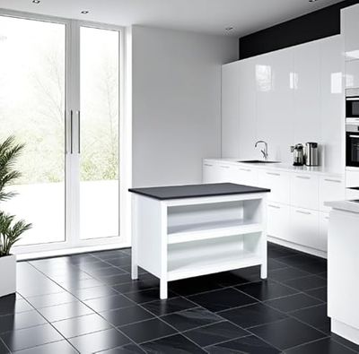 Inter Link - Îlot de Cuisine - îlot Central - Plan de Travail - Armoire de Cuisine avec étagères - revêtement en mélamine - Longueur 124 cm - Hauteur 82 cm - Profondeur 75 cm - Belisa - Blanc/Fresco