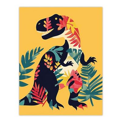 Artery8 Boho Botanical Pattern T Rex Dinosaur Design Living Room Large Wall Art Poster Print Thick Paper 18X24 Inch