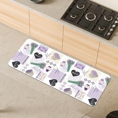 Comart, Alfombra Malaga para cocina y pasillo, alfombra multiusos, PVC antideslizante, impermeable y absorbente, decoración lavanda, 55 x 130 cm, lavable a máquina, diseño moderno, fabricada en Italia