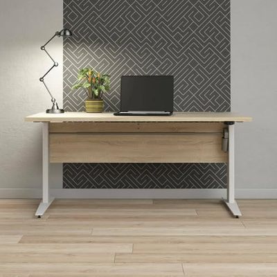 Dmora - Bureau Naelle, Pupitre Polyvalent, Table de Bureau pour PC, Plan de Travail, 150x80 h119 cm, Chêne et Blanc